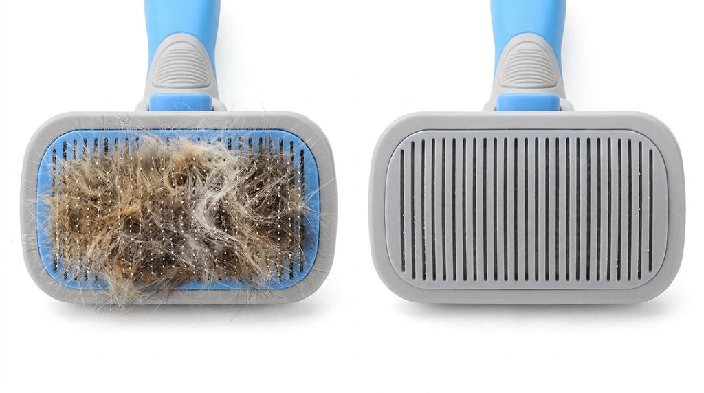 Avant après : poils accumulés puis brosse nettoyée