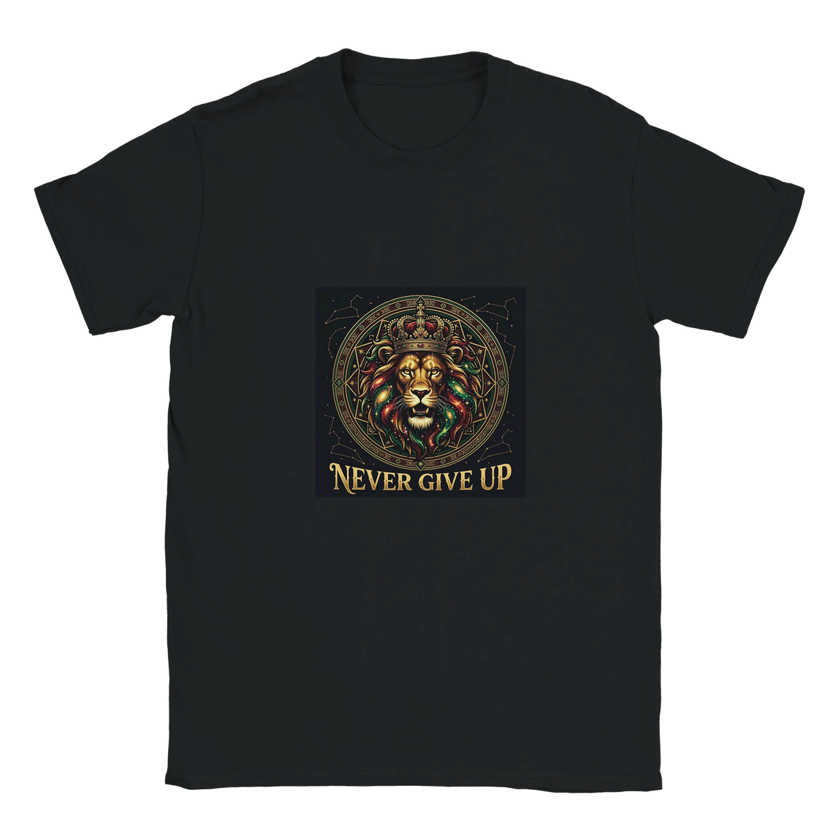 T-shirt Lion Never Give Up – Badge couronne