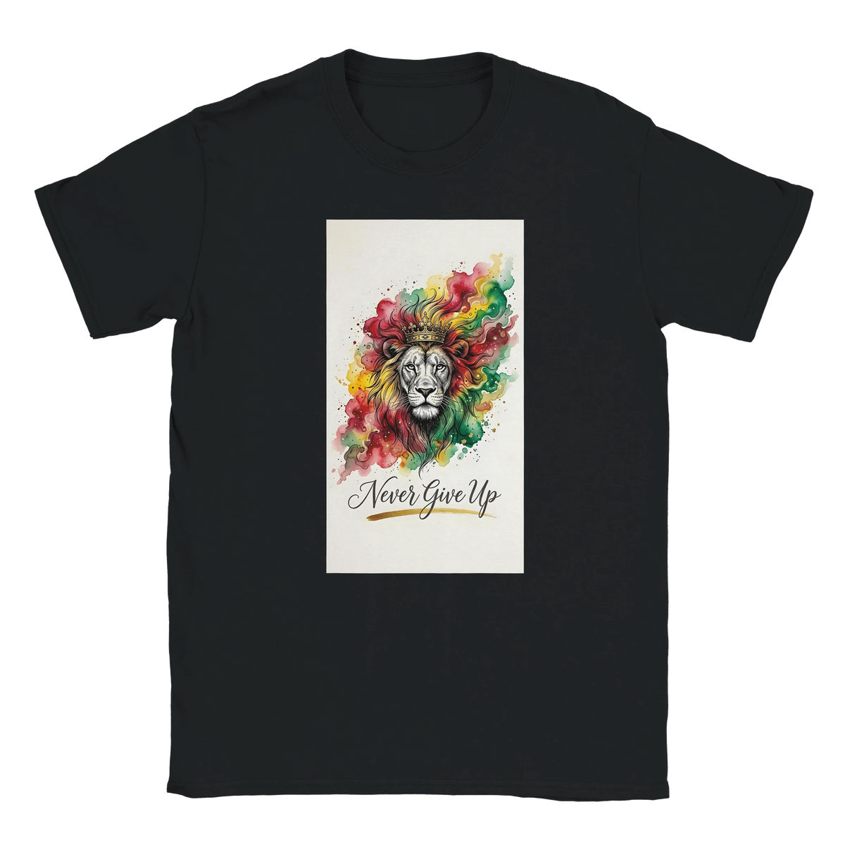 T-shirt Lion Never Give Up – Aquarelle fleurie