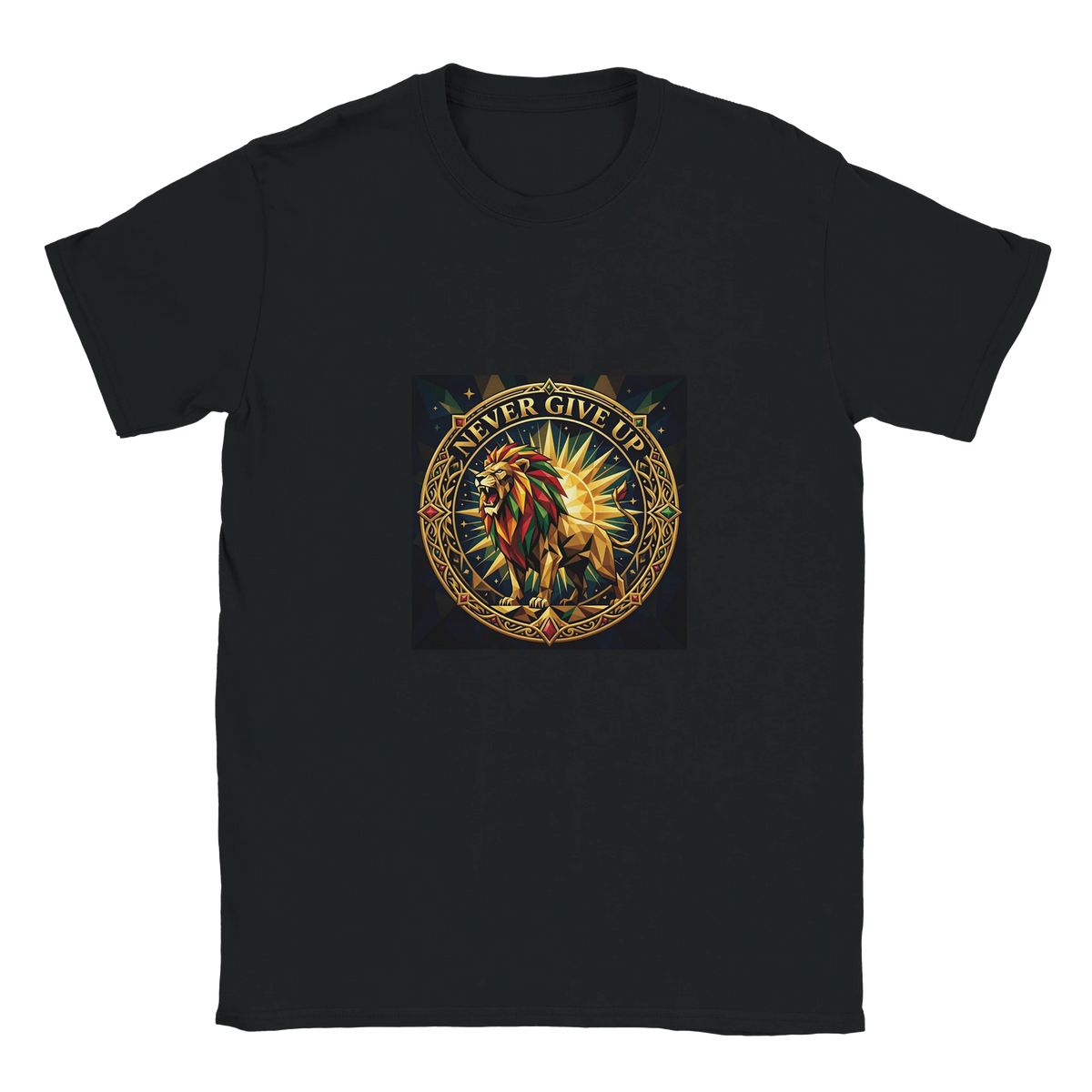 T-shirt Lion Never Give Up – Badge royal