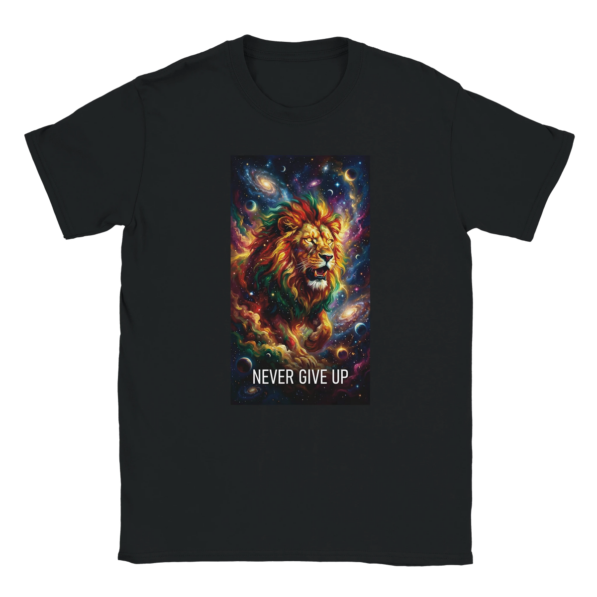 T-shirt Lion Never Give Up – Design galaxie