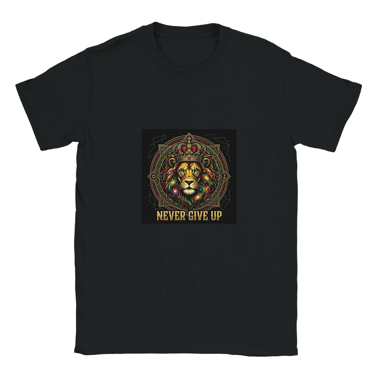 T-shirt Lion Never Give Up – Badge doré